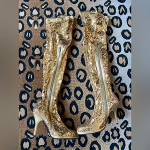 Thigh-high Gold Sequined Stiletto Boots Size 8.5 - Go-go, burlesque, dance, club